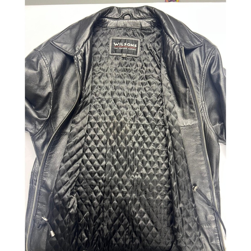 Vintage Wilsons Black Leather Jacket Lined Zip Front Casual Outerwear 90s - Picture 4 of 16